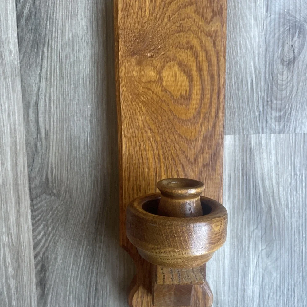 Vintage Solid Oak Wood Wall Candle Sconce Rustic Taper‎ Holder 15.5 Inch